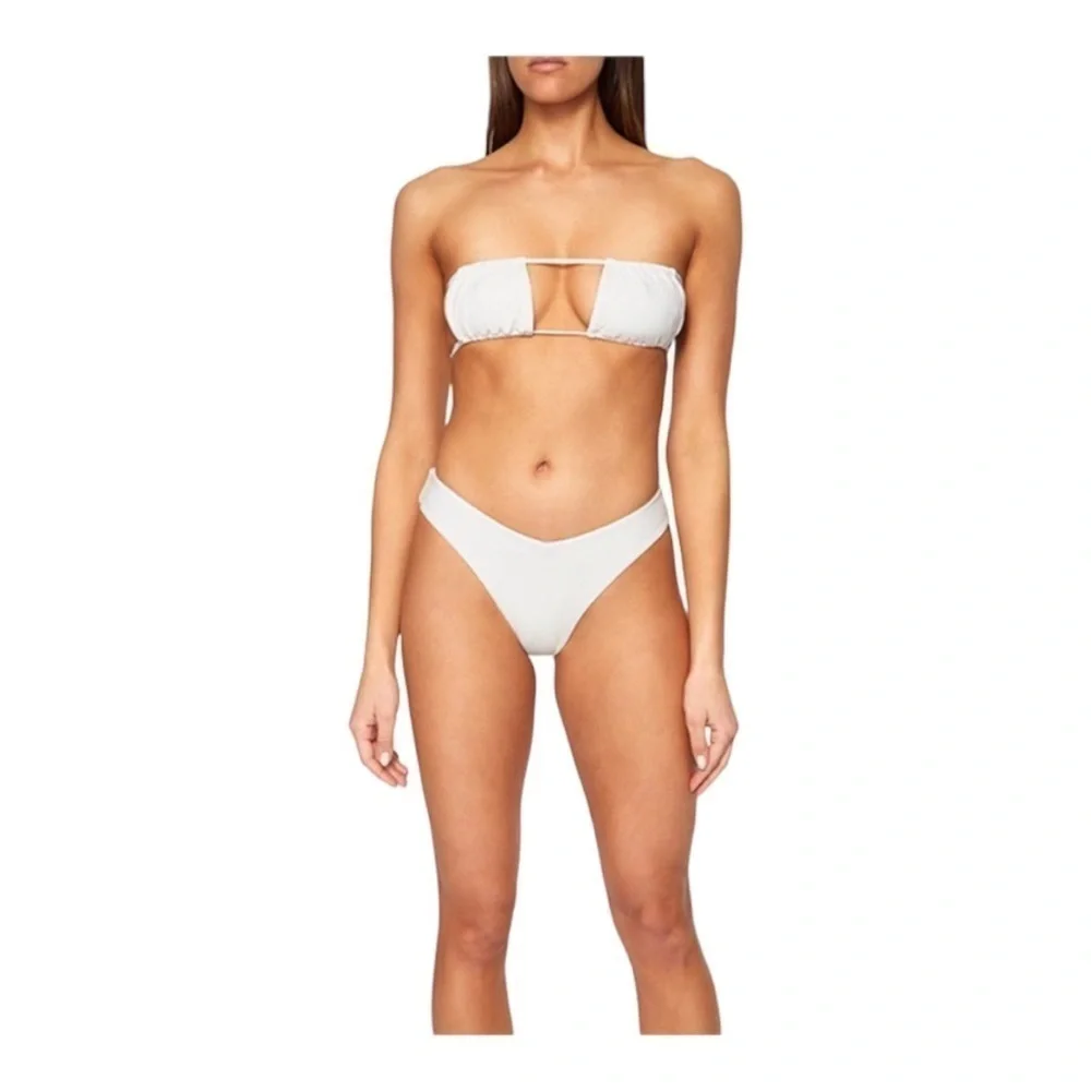 Weworewhat Ruched Bandeau Bikini Top Cream NWT